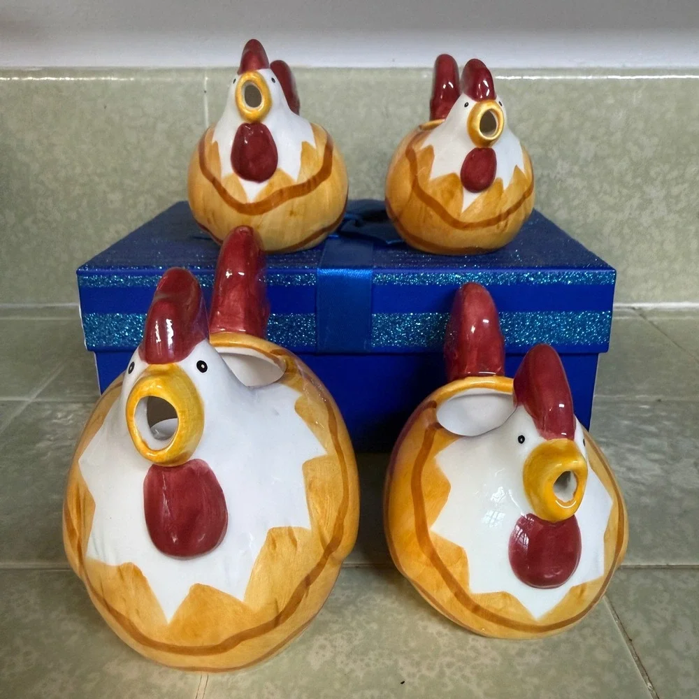 Ceramic Rooster Measuring Cups Set of 4 Farmhouse Kitchen Decor Yellow Red